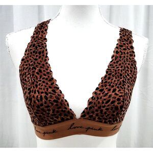 Victoria's Secret PINK Lace‎ LEOPARD T-Back Halter BRALETTE Small
